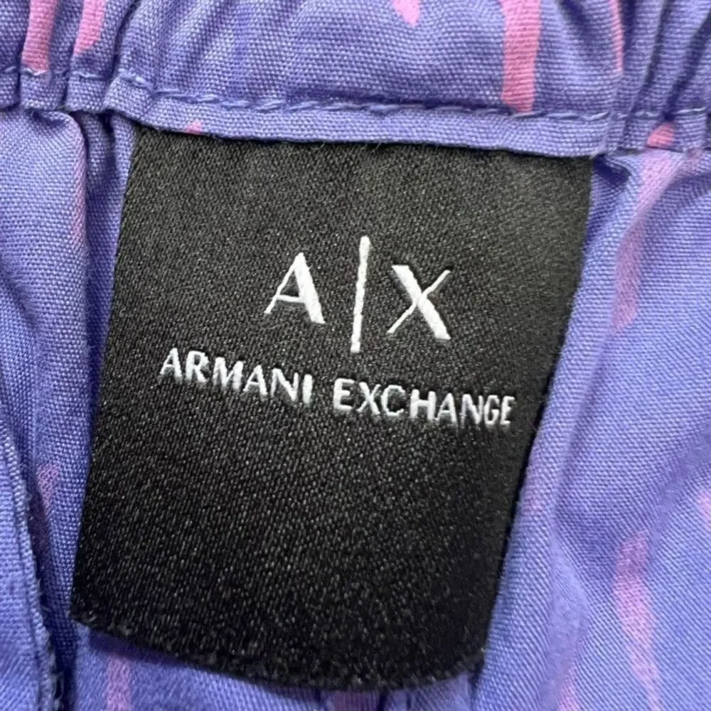 Armani Exchange Elastic Waist Blue Purple Zig-Zag Print Shorts Mens 30